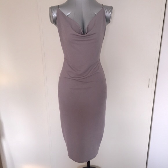 Revamped Dresses & Skirts - NWT Silver cowl neck slip cami midi dress Large